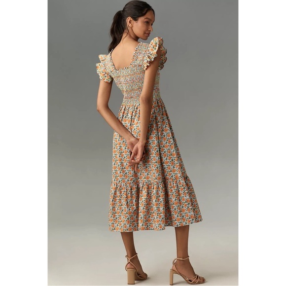 Anthropologie Floral Smocked Midi Dress Square Neck Cotton Large NWT - Picture 9 of 10